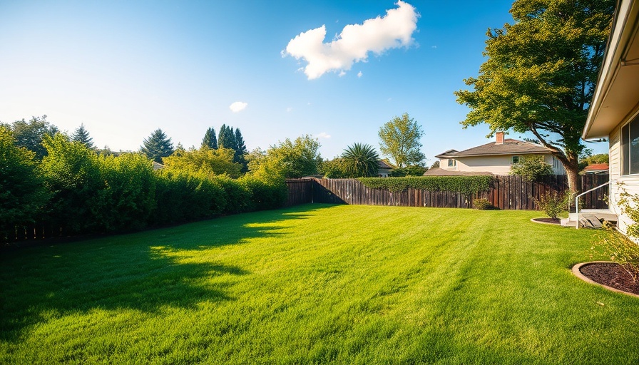 Spacious backyard redesign with lush lawn and clear sky.