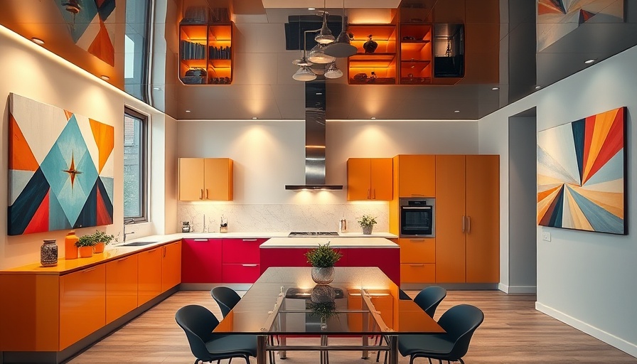 Modern architecture kitchen with vibrant design elements.