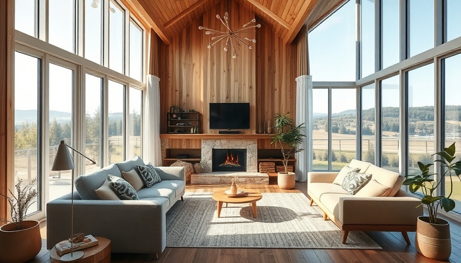 Scandinavian modern living room with natural light and wooden decor.