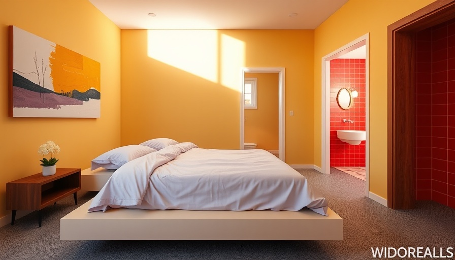 Dezeen Awards minimalist bedroom design with abstract art.