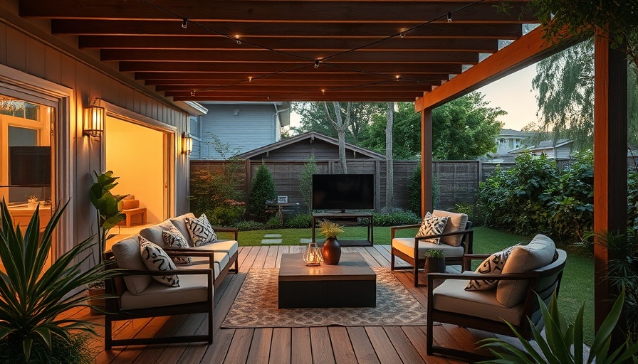 Enhanced outdoor living area with modern seating and subtle evening lighting.