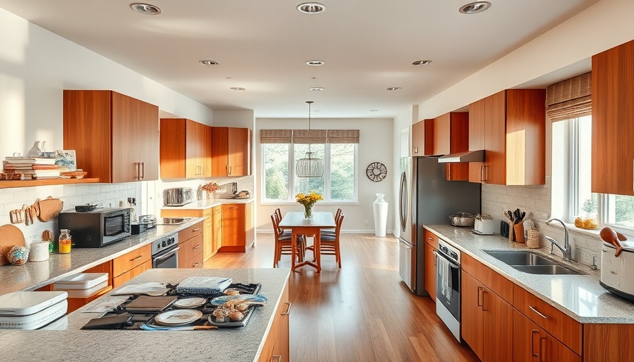 Modern kitchen with wooden cabinets and visible clutter.