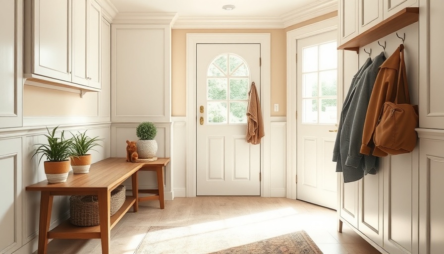 Stylish mudroom storage ideas with white cabinetry and wooden accents.