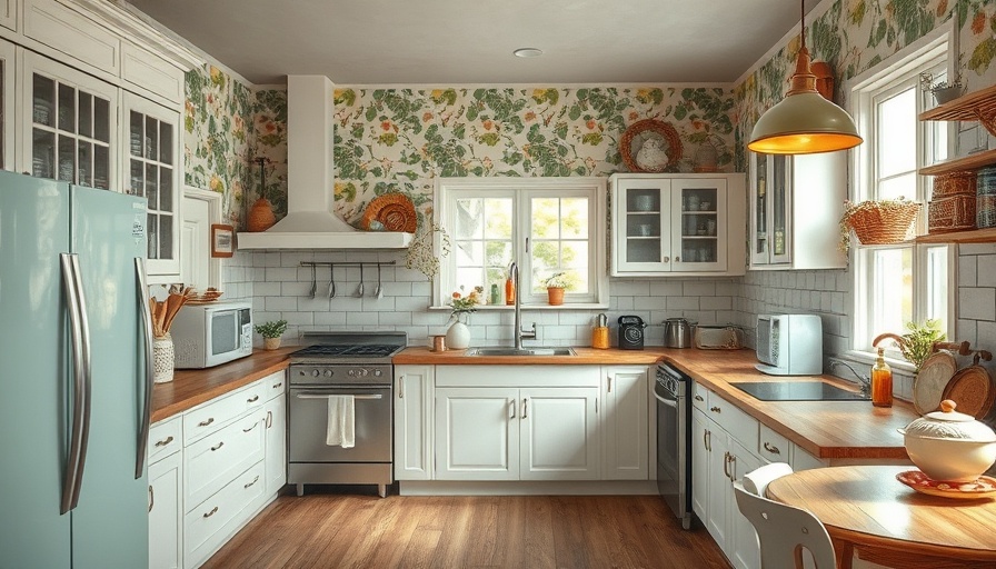 Vintage kitchen design with modern conveniences, green accents.