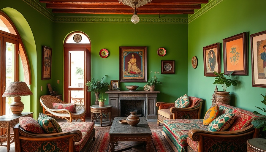 Colorful Moroccan Airbnb with eclectic design and vibrant green walls.