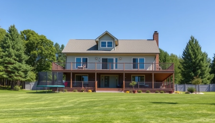 Spacious home with porch and lawn on sunny day, ideal for pool porch and putting green design.