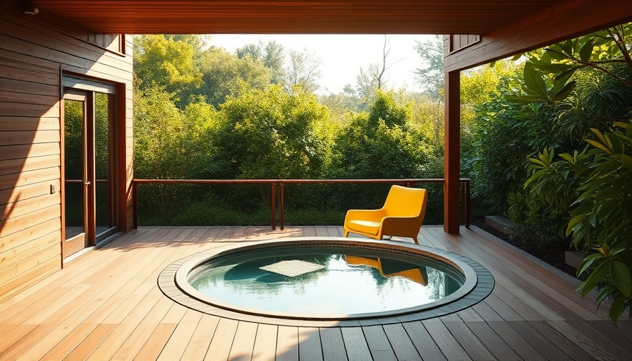 Secluded outdoor retreat design with wooden deck and hot tub.