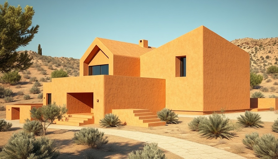 Modern clay house in Mallorca, warm tones blending with natural landscape.