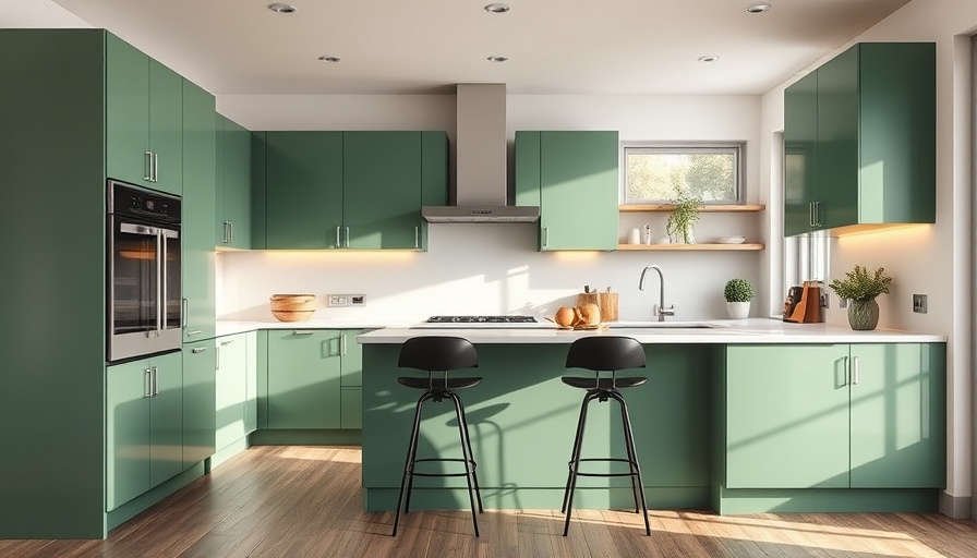 Spacious modern kitchen with green cabinets, Revamped Kitchens in 150 to 250 Square Feet.