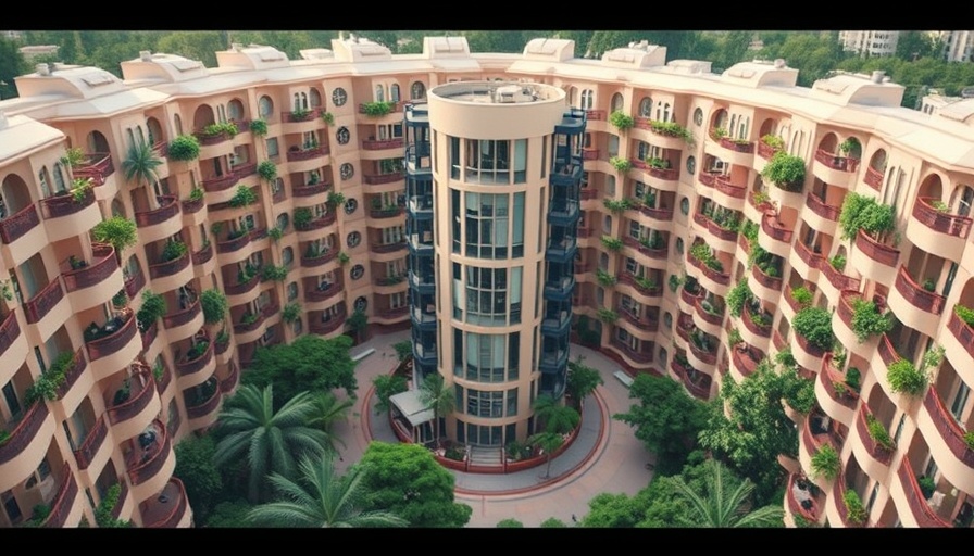 Tower of Babel housing complex with unique architecture and greenery.