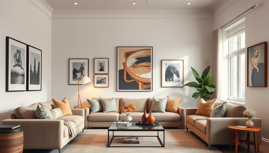 Chic living room with stylish frames showcasing art.
