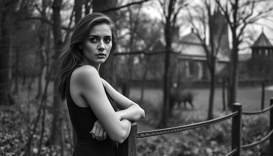 Sophia Loren inspired vintage photo near a historic church.