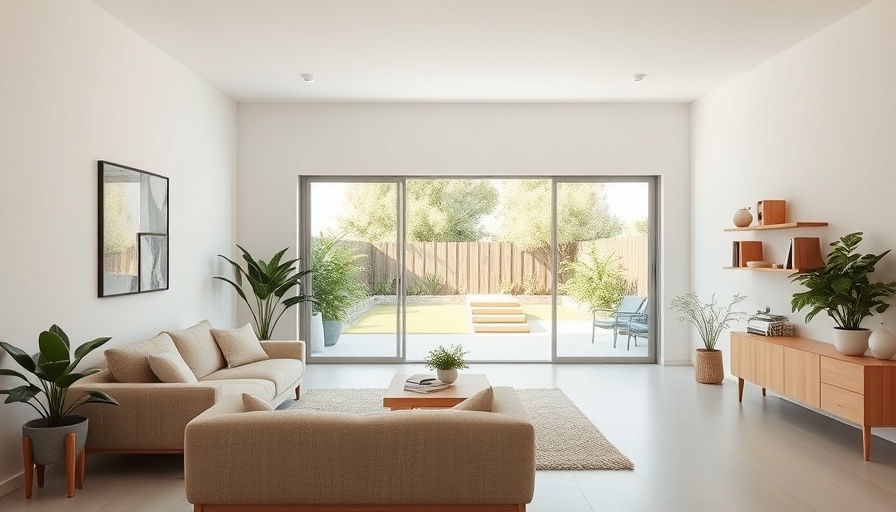 Minimalist living room opening to a courtyard in Northcote Townhouses.