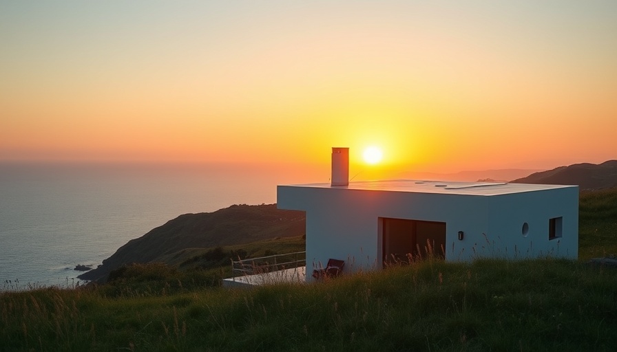 Minimalist holiday home in Portugal with ocean view at sunset.
