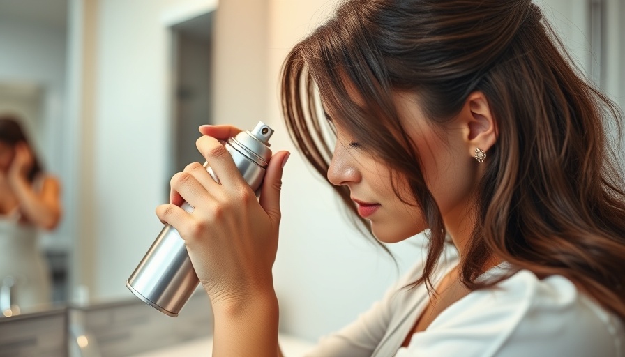 Woman applying heat protection spray to prevent hair damage from using heat.
