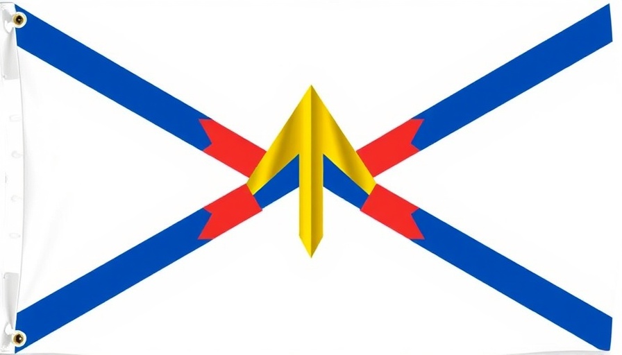 Provincial flag featuring geometric designs of Newfoundland, symbolizing unity and progress.