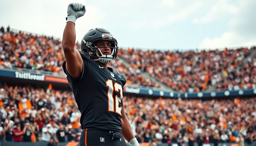Football player in black uniform cheering during a game.