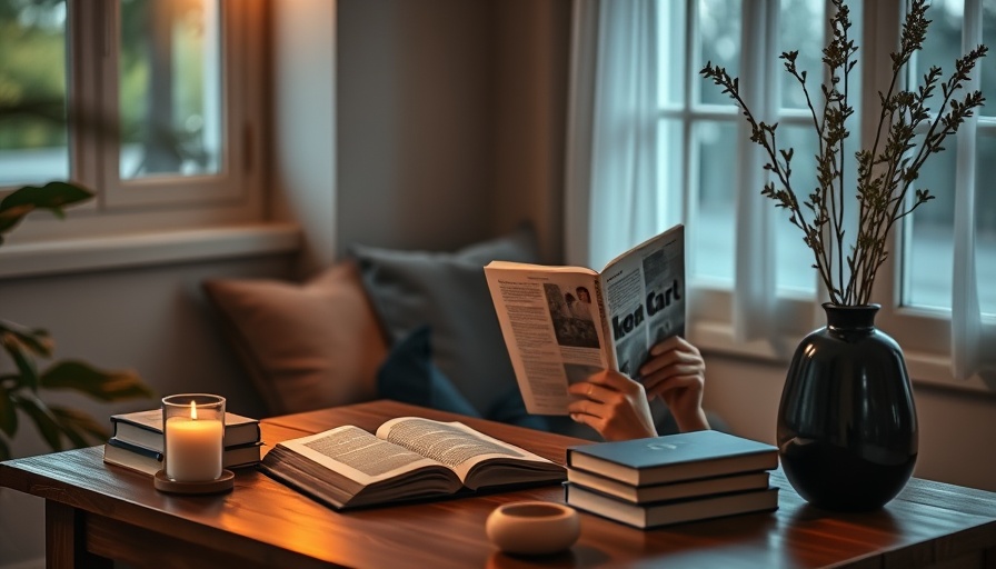 Cozy reading nook with epic novels and a lit candle.