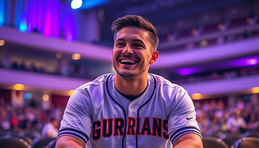 Athlete in Guardians jersey smiling at event.