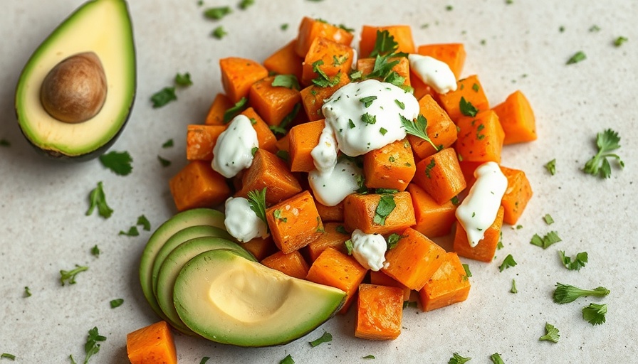 Sweet potato salad with avocado and yogurt dressing