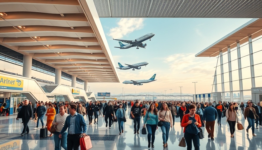 Airport terminal showcasing Victoria Air connectivity, passengers and planes