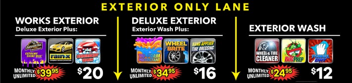 Various exterior wash packages