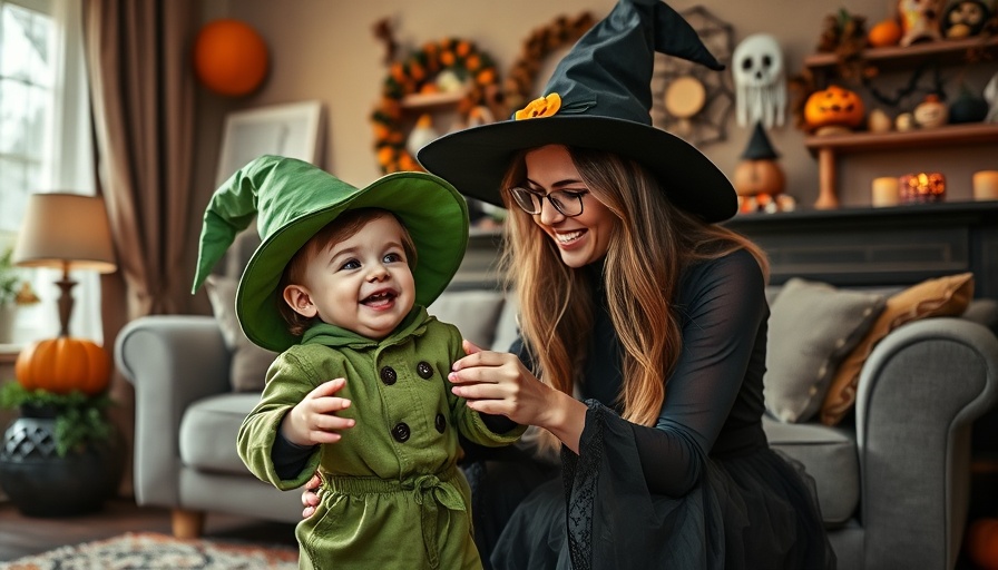 Halloween-themed toddler play with adult in witch hat.
