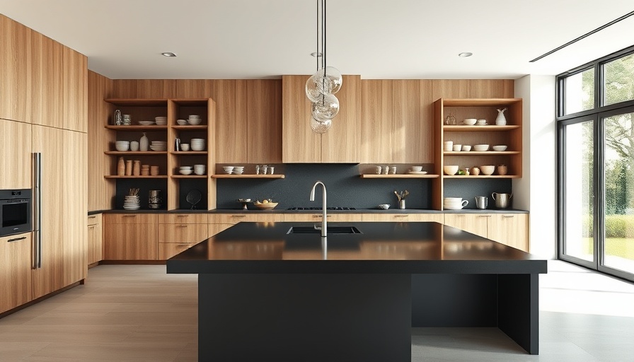 Modern standout kitchen design with sleek dark island and elegant lighting.
