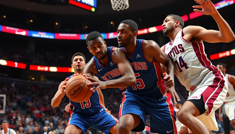 Detroit Pistons players in dynamic action during preseason loss.