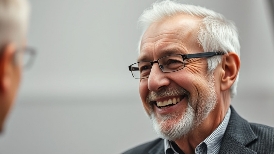 Distinguished man smiling during a conversation, AI regulation.