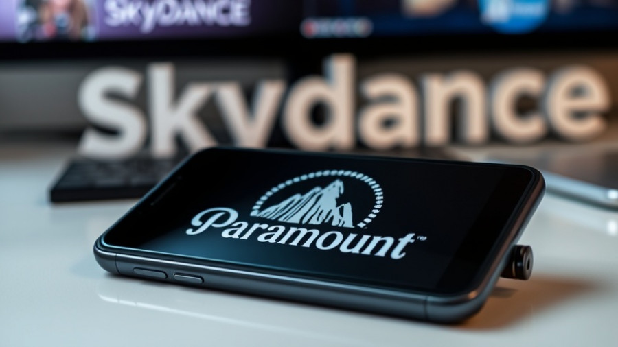 Paramount logo on phone; Skydance blurred in background.