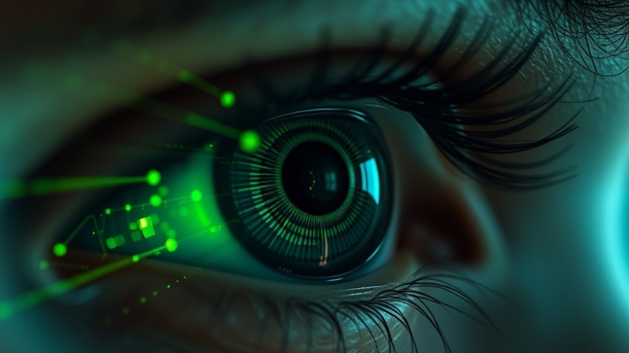 Futuristic eye illustration showing blindness treatment tech.