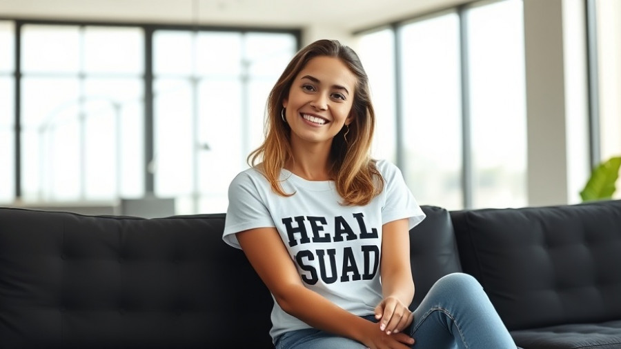 Maria Menounos cancer parenting topic; woman smiling in 'HEAL SQUAD' shirt.