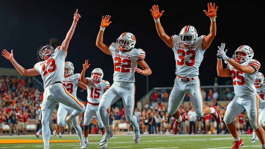High school football players celebrate during Michigan high school football playoffs livestream.