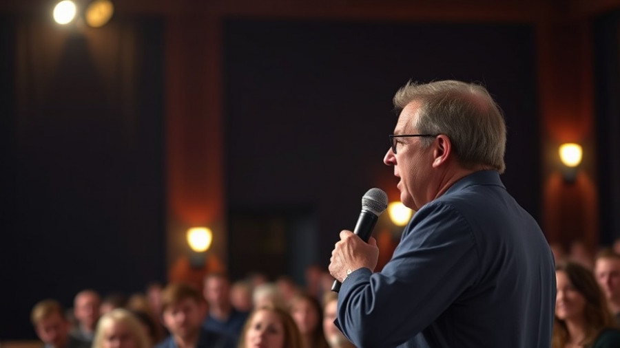 Speaker discussing chronic absenteeism solutions on stage.