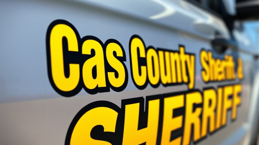 Cass County Sheriff vehicle door with reflective text.