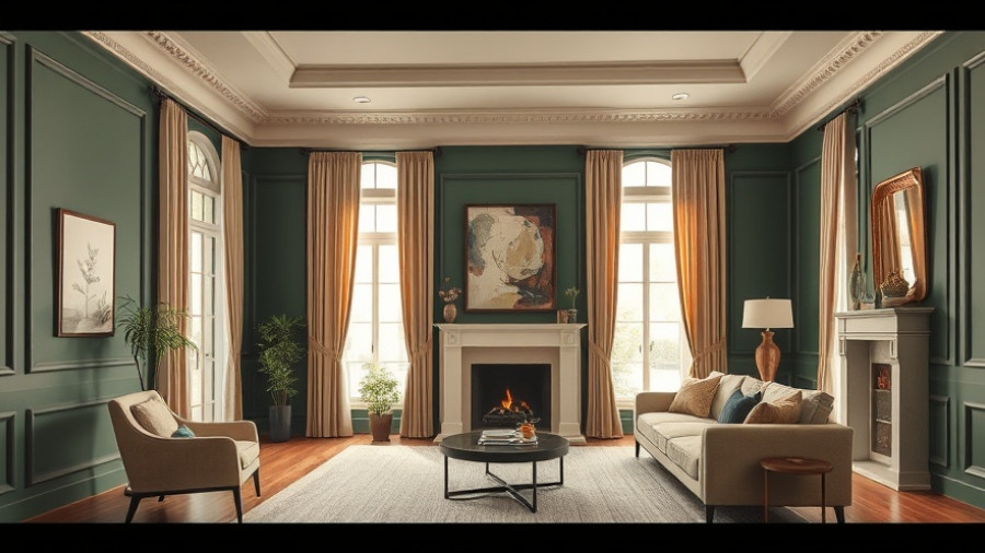 Elegant living room showcasing paint colors for 2026 with deep green walls.