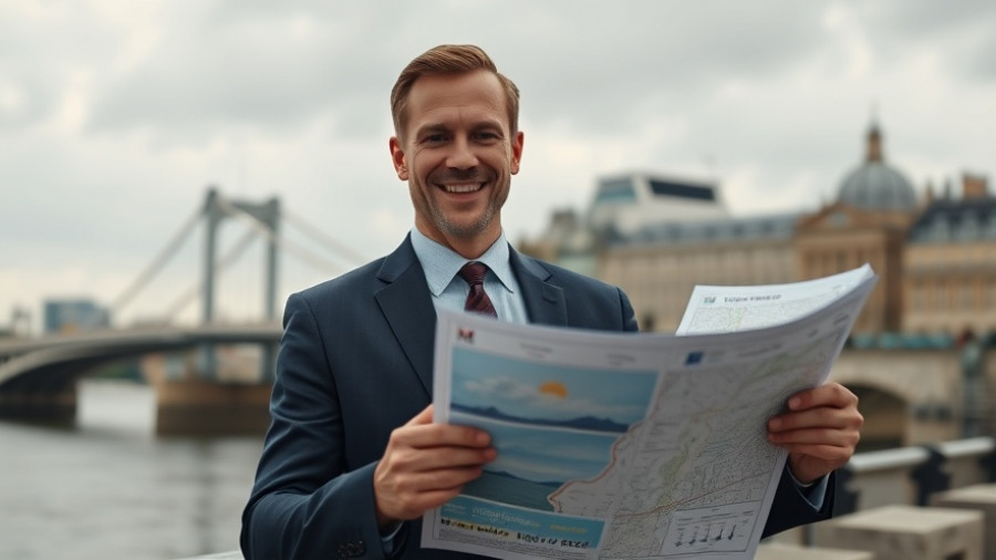 First Snow in Michigan forecast by smiling man with weather map.