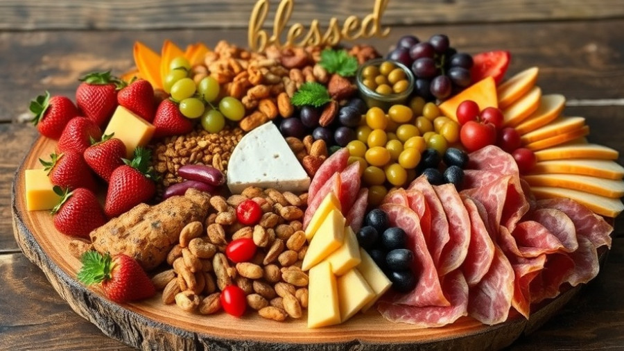 Colorful charcuterie board ideas with fruits, nuts, and cheeses.