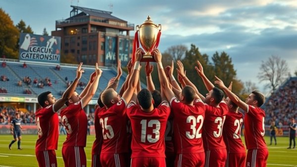 Fenton football district championship celebration with trophy.