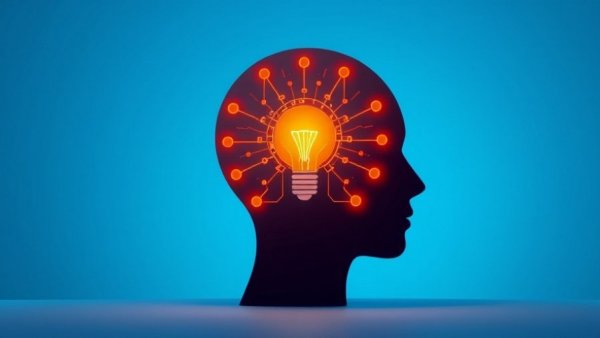 AI Competitiveness Human Advantage with digital head silhouette and lightbulb.