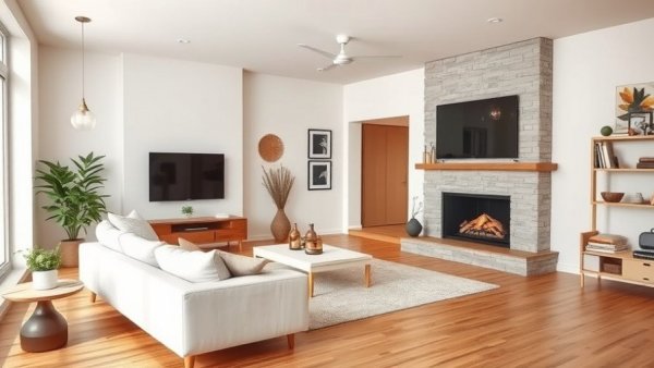 Modern family living room with a cozy sectional and fireplace, family-friendly home remodel
