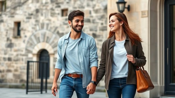 Gen Z enjoying free time outside work, smiling couple.