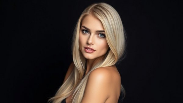 Elegant woman posing confidently, vibrant colors and soft lighting.