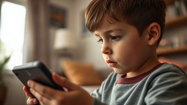 Child focused on tablet, highlighting screen addiction.