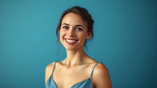 Dear Abby columnist smiling in blue dress against gradient background.