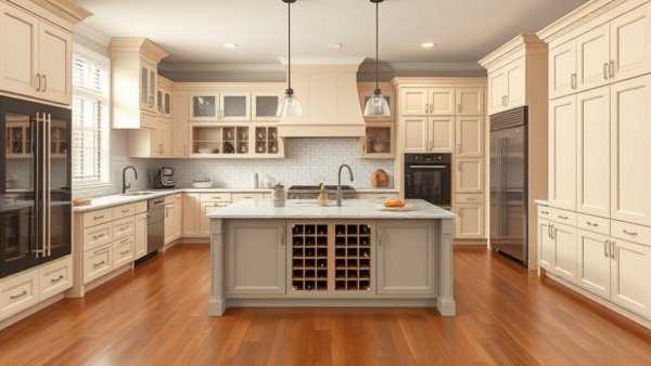 Elegant kitchen remodel in Michigan with beige cabinets.