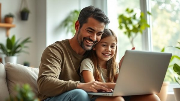 Supportive scene of woman and teen using laptop in a cozy home.