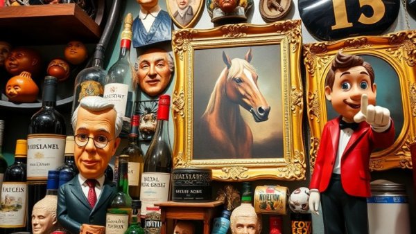 John Oliver's auction for public broadcasting collage with pop culture objects.