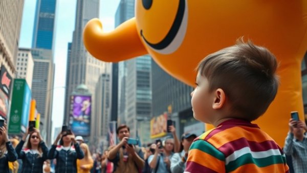 Macy's Thanksgiving Day Parade 2023: child watching with crowd, NYC.